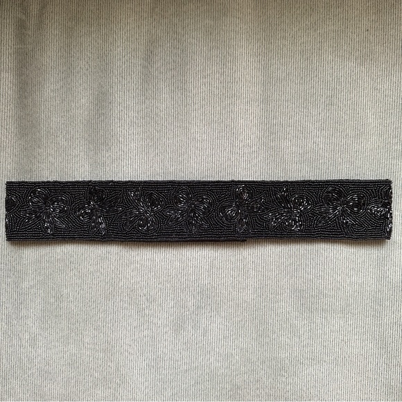Talbots Beaded Black Belt Size Large Bows Adjustable Velcro Holiday Vintage - Picture 5 of 13